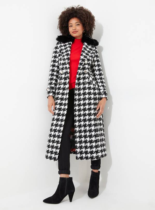 JOE BROWNS Detachable Faux Fur Collar Dogtooth Check Maxi Coat 10